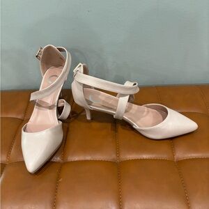 Cream Textured Heels with Ankle Strap